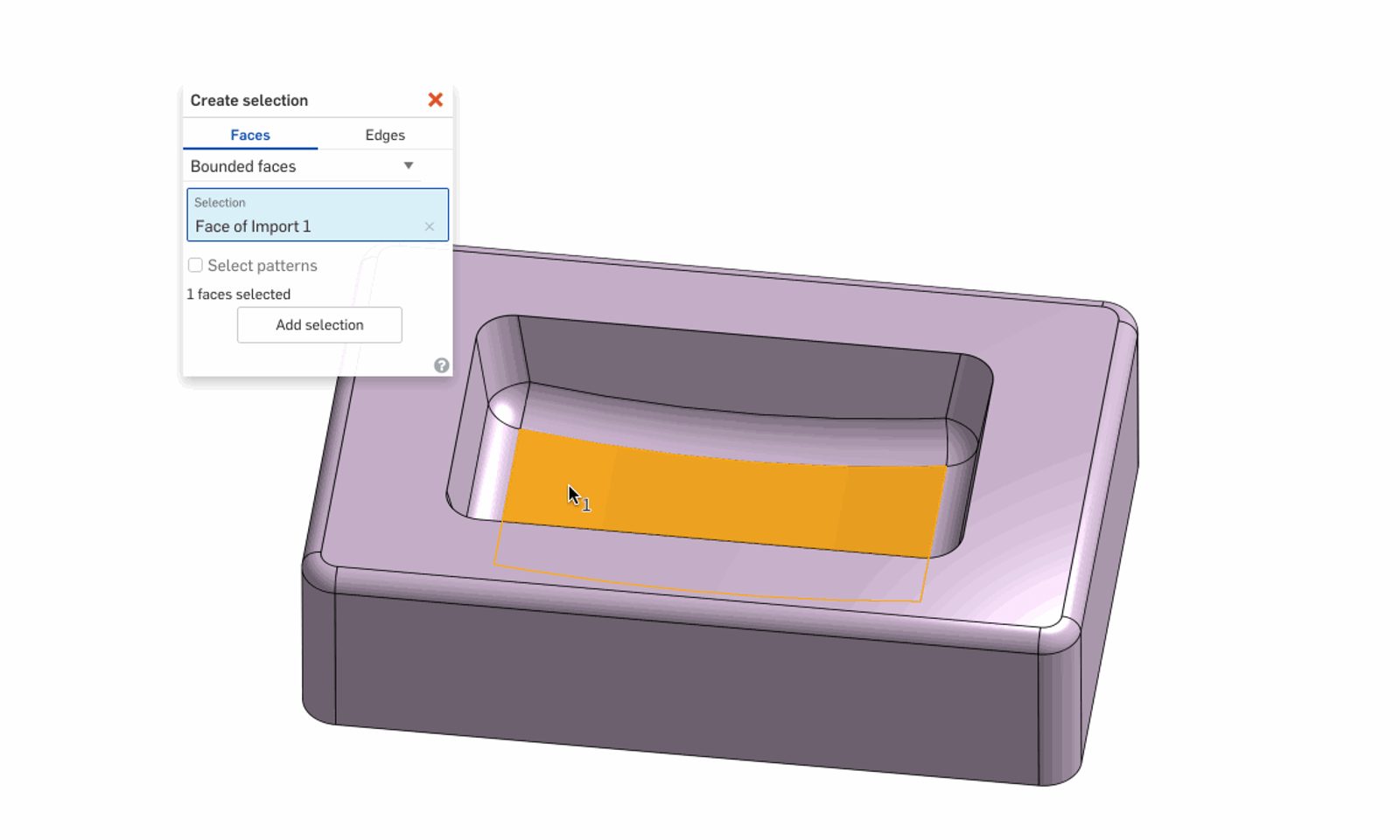 Select all faces within the boundary defined by faces and edges.