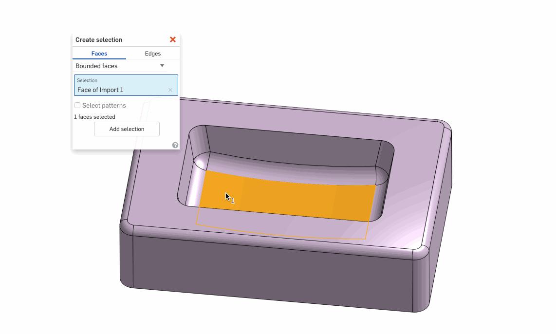 Select all faces within the boundary defined by faces and edges.