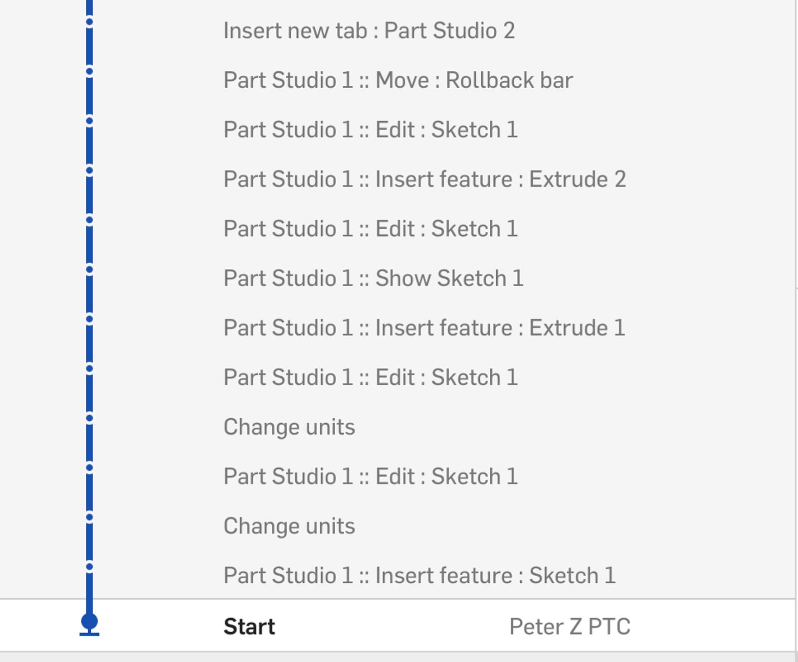 History of design changes in Onshape