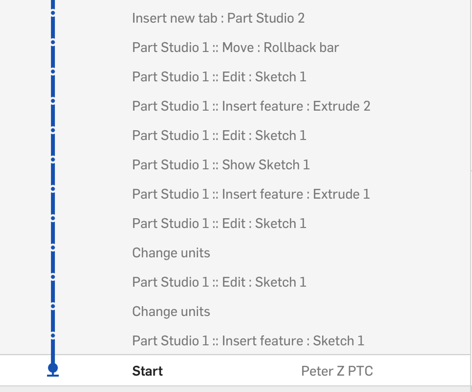 History of design changes in Onshape