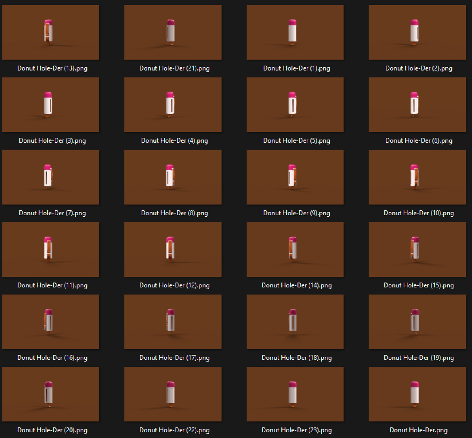 Different angles of Sam Holland's 3D-modeled donut hole-der rendered in Onshape.