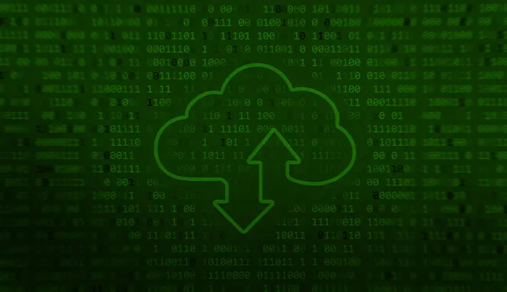Stock illustration with a cloud and data symbology.