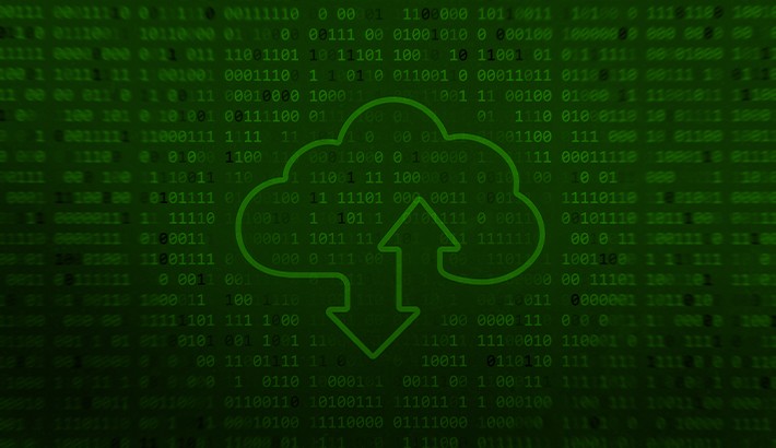 Stock illustration with a cloud and data symbology.