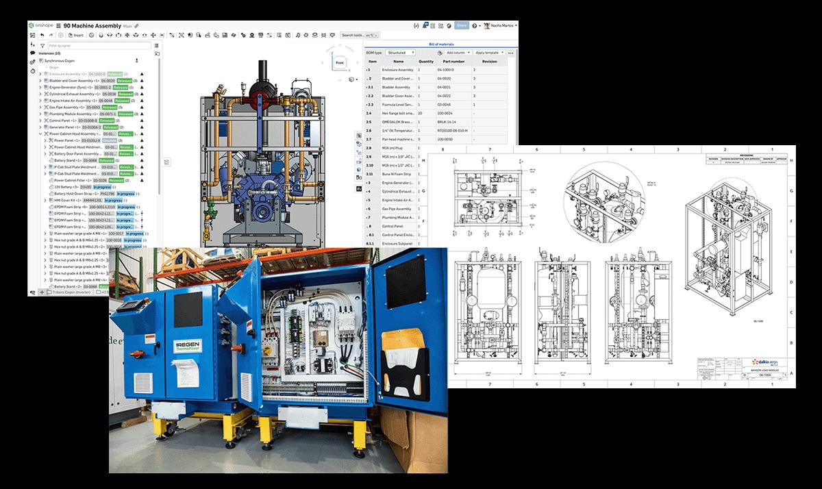 Collage of the state of products, from CAD model to real life.