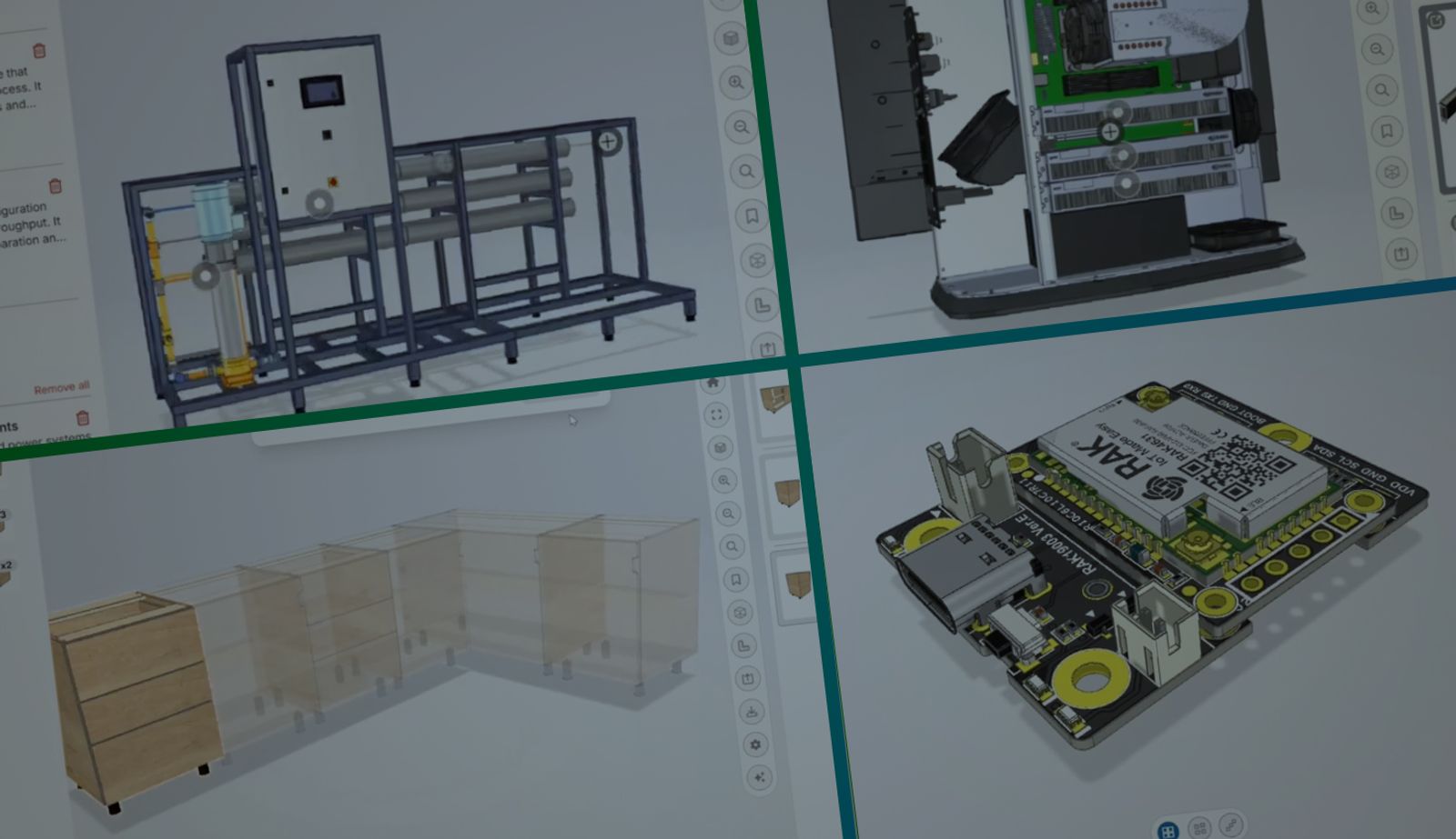 Collage with an overlay showing different CAD models in Infinitive's configurator.