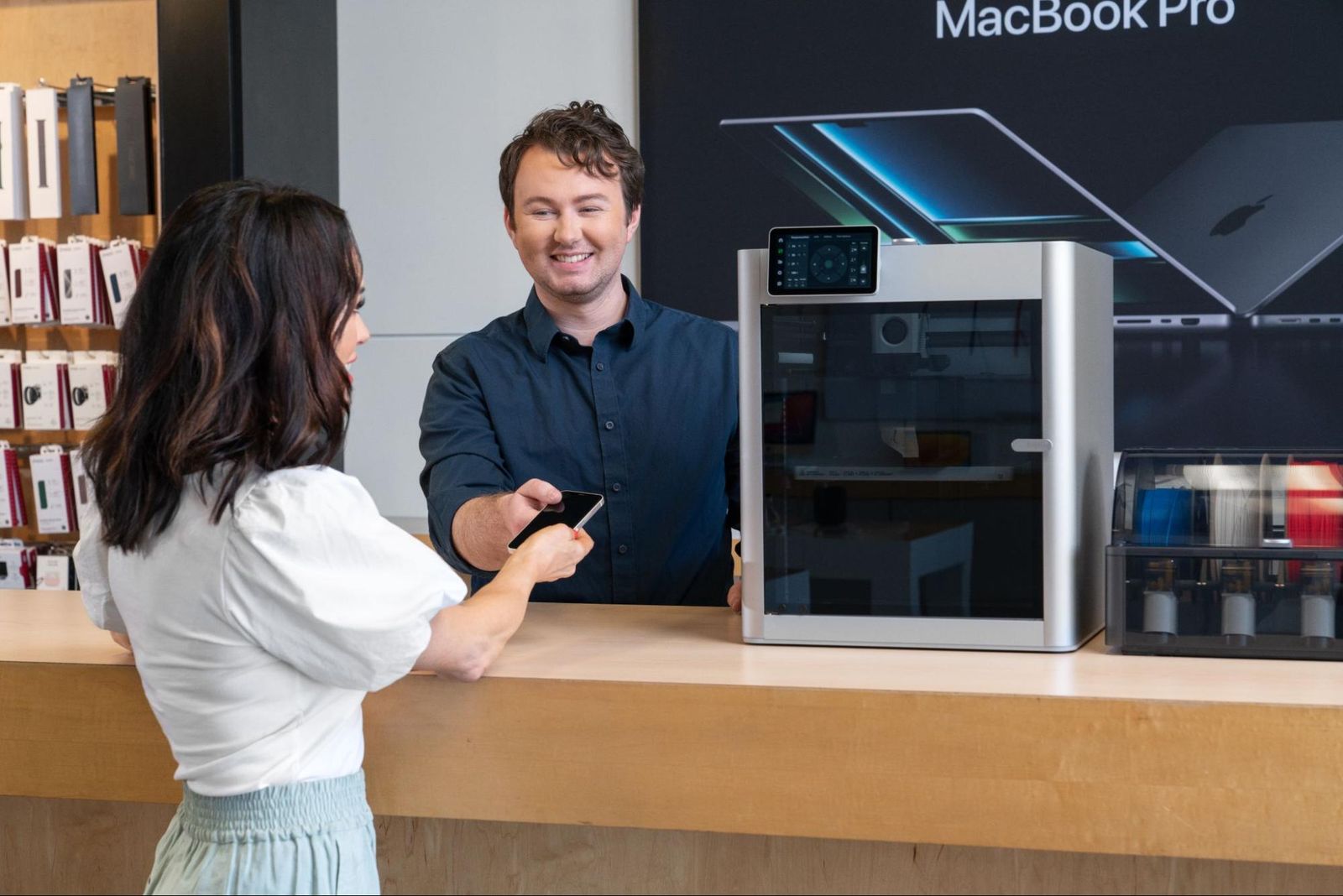 Image showing in-store support for a custom phone case by Red Wolf Technology.