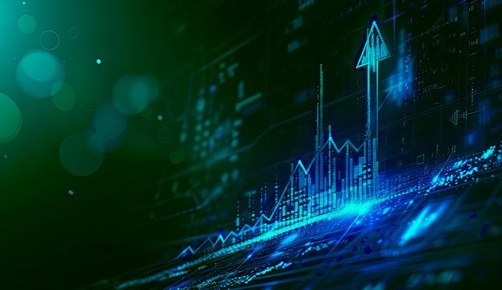 Stock illustration showing increases in a graph and an arrow going up.