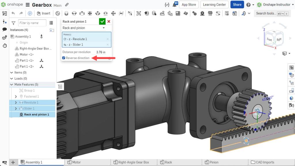 Rack and Pinion Relation - Onshape