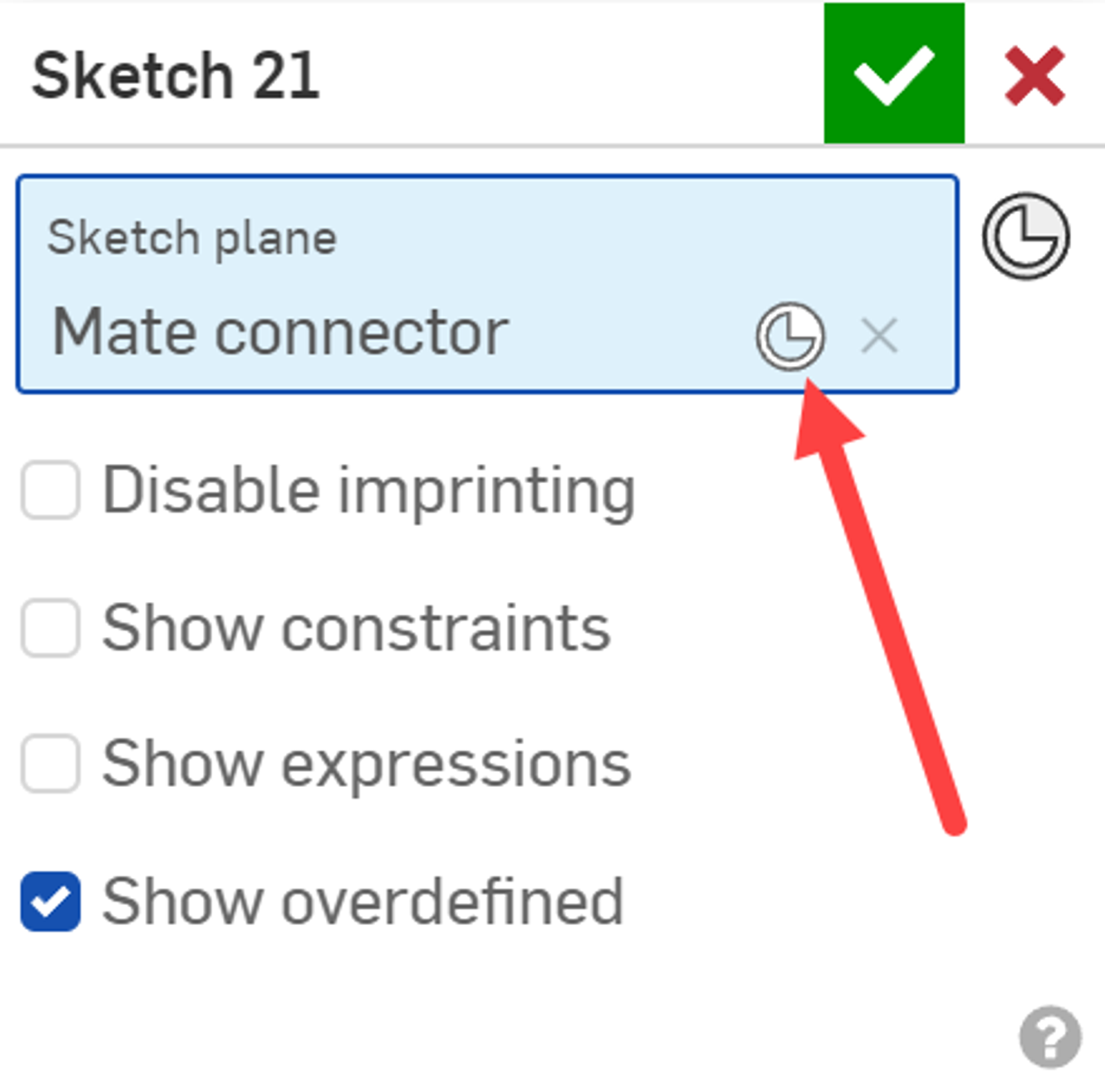 The smaller Mate Connector button in the Sketch plane field