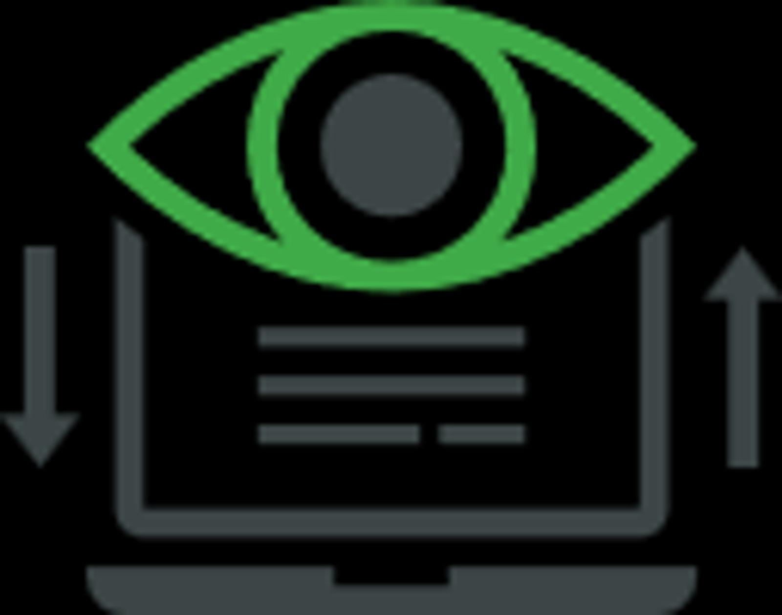 Icon of an eye over a laptop illustrating communication.