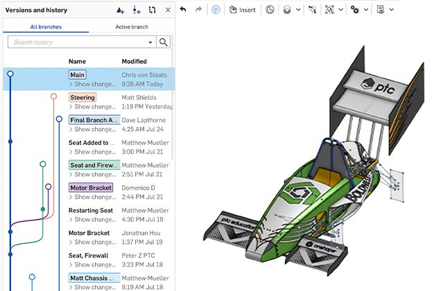 The version history of a CAD model.
