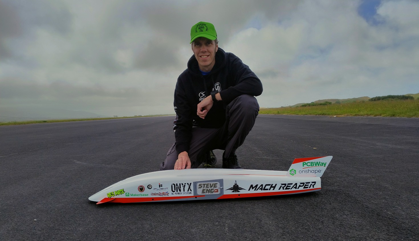 Image with engineer Stephen Wallis and the world's fastest RC car.