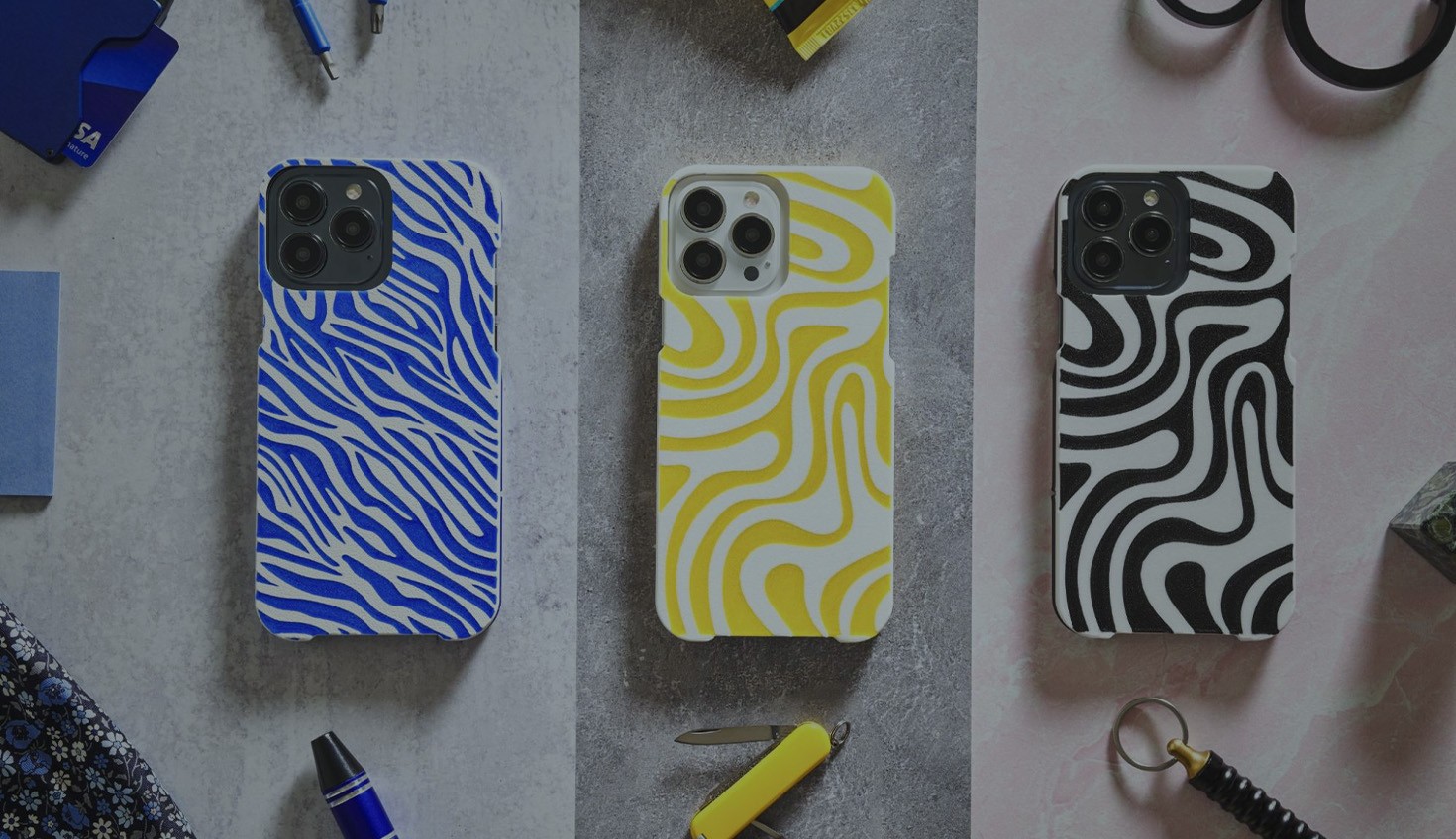Image with an overlay of three custom phone cases developed by Red Wolf Technology