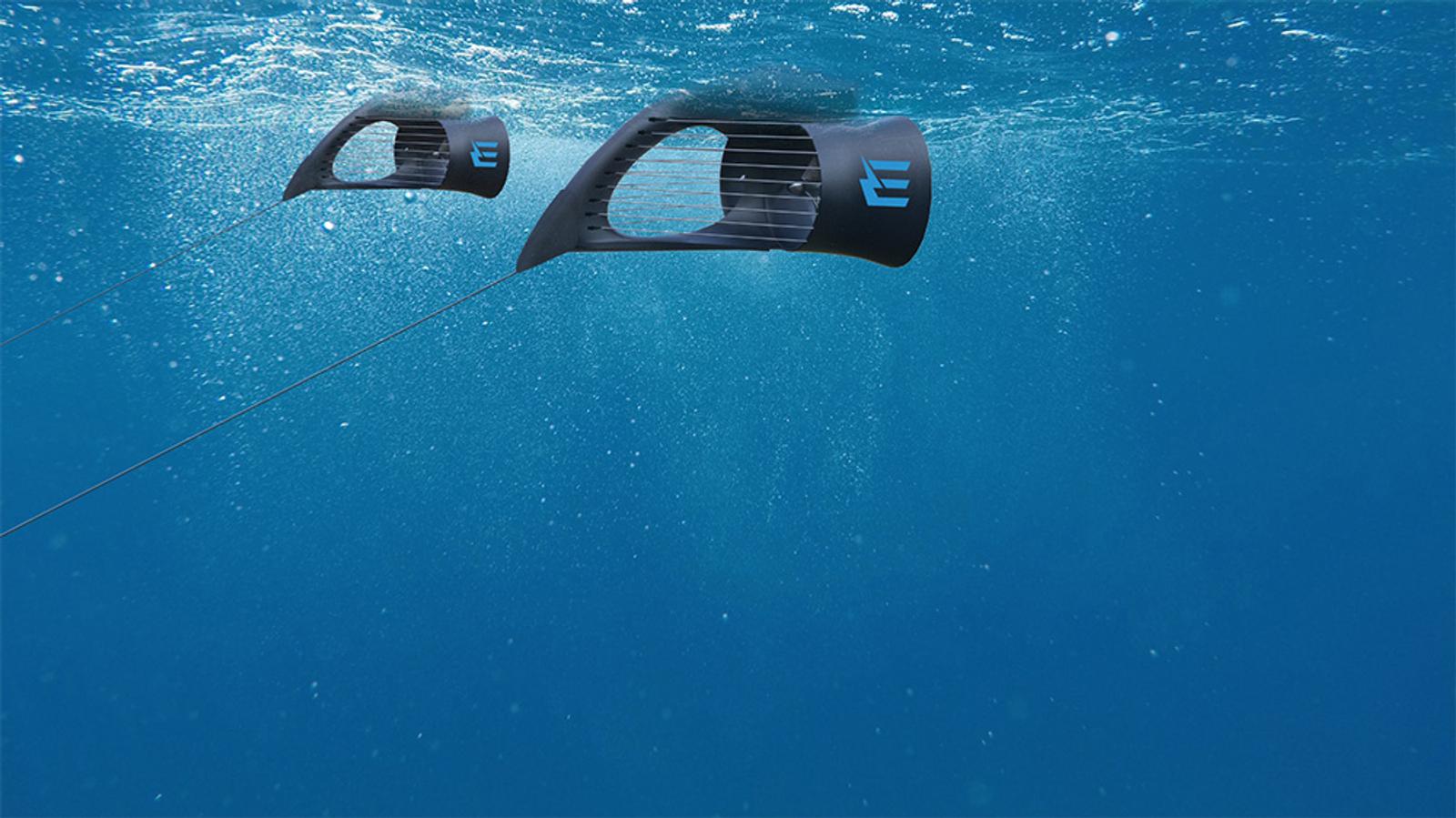 A rendered concept of the Energyfish generating hydrokinetic energy.