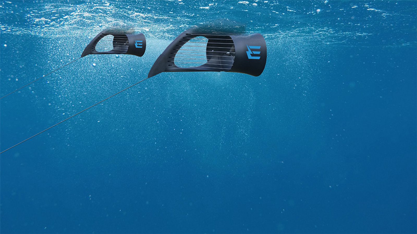 A rendered concept of the Energyfish generating hydrokinetic energy.