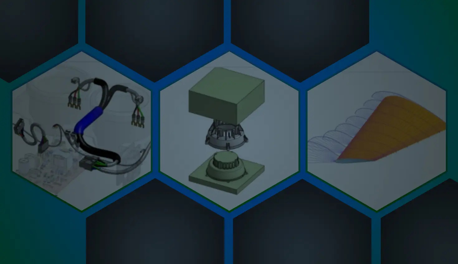 Collage with an overlay showing CAD models that used a custom feature.
