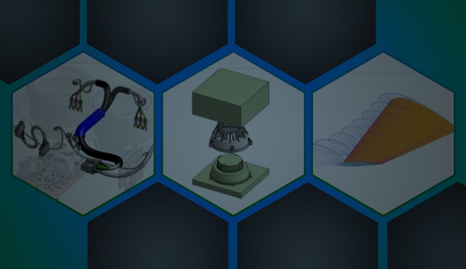 Collage with an overlay showing CAD models that used a custom feature.