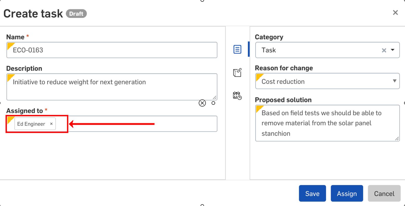 Shows where you attach individuals as the owner of a task