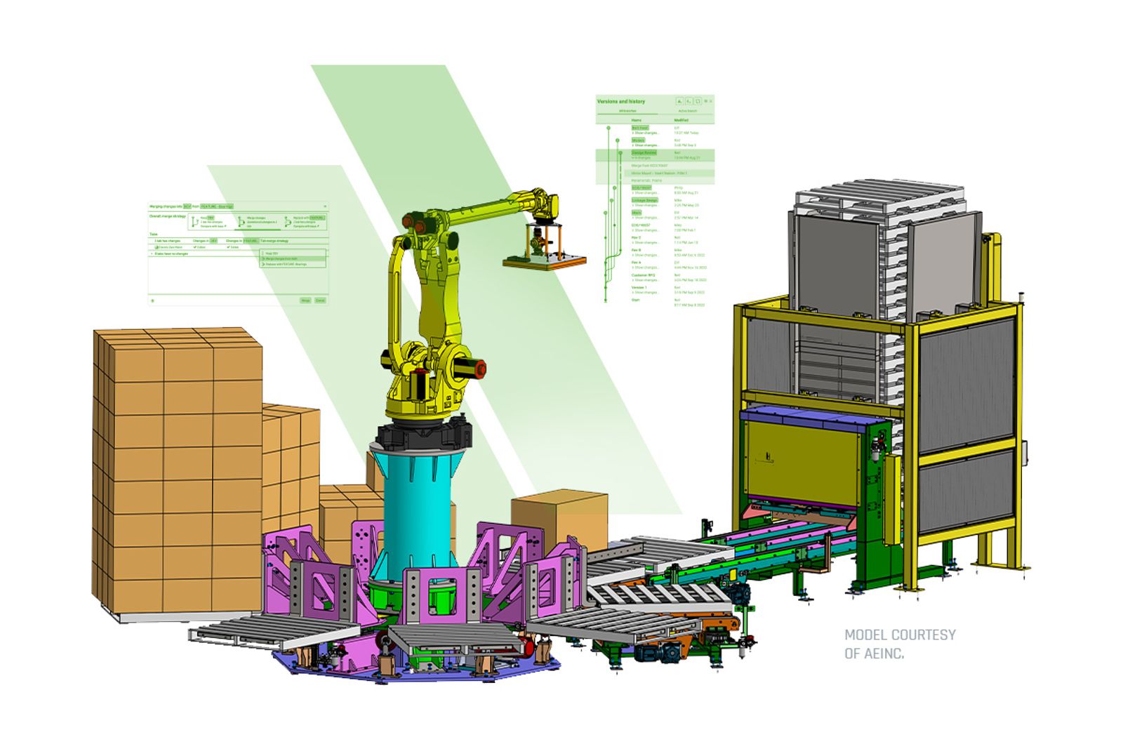 Alternative Engineering, Inc. (AEInc.) custom material-handling equipment, as designed in Onshape.