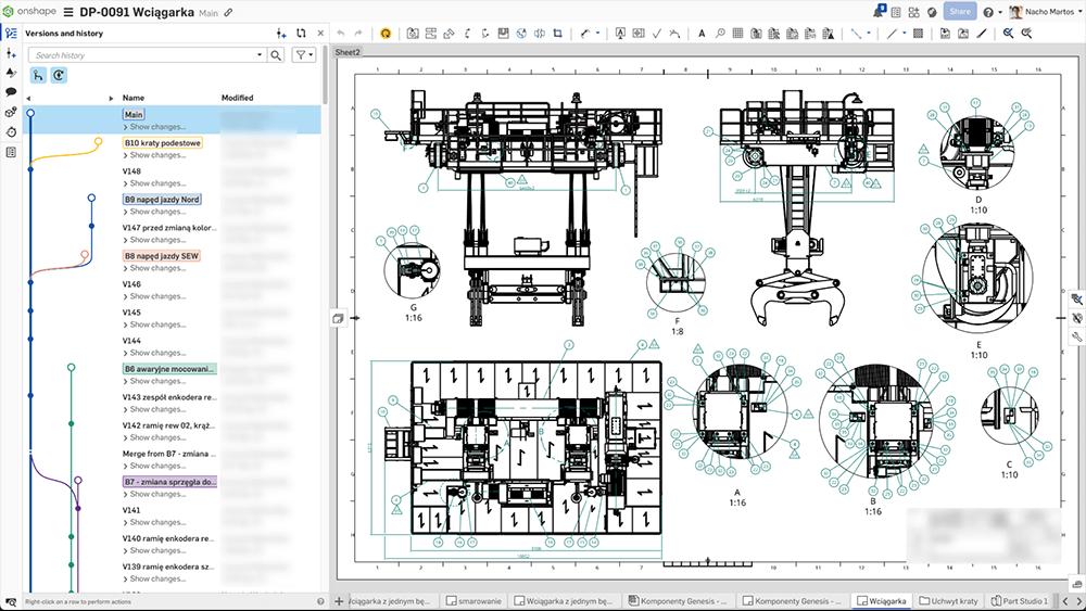 Industrial winch CAD drawing in Onshape