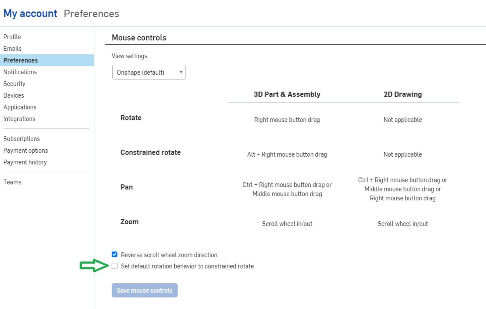 Setting User Preferences for Default Rotation