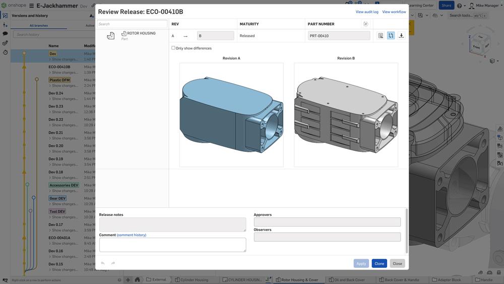 release review window in Onshape