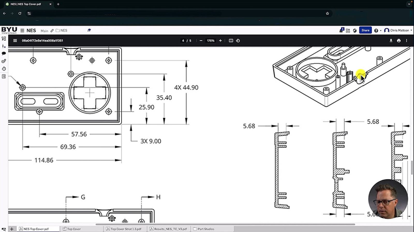 screenshot of Dr Chris Mattson teaching online class in Onshape