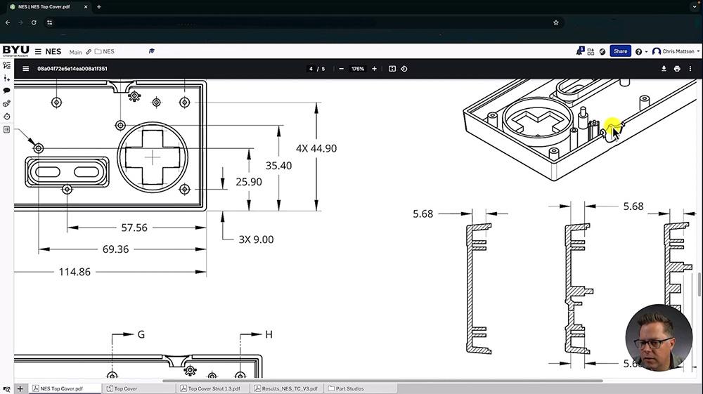 screenshot of Dr Chris Mattson teaching online class in Onshape