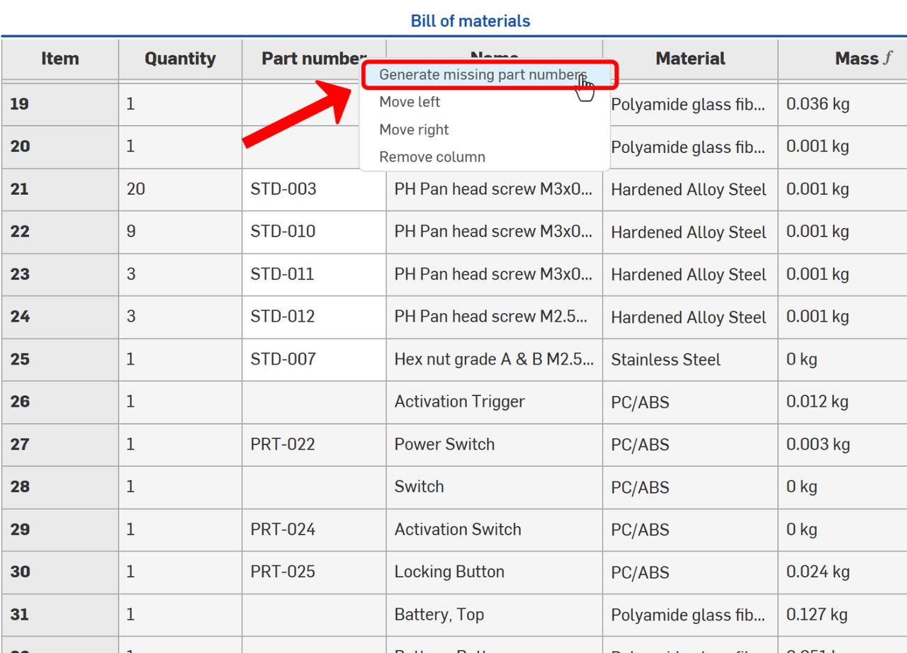 Assign Part Numbers for Referenced Parts in Assemblies
