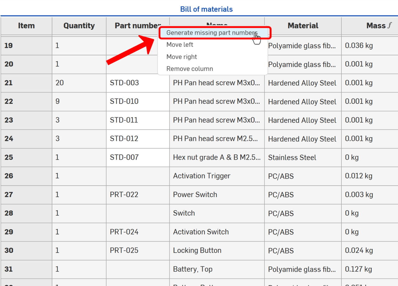 Assign Part Numbers for Referenced Parts in Assemblies