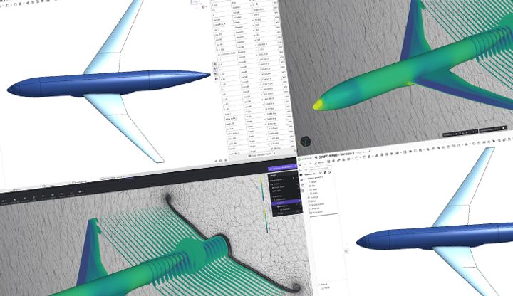 Collage of two images showing a 3D model of a plane in Onshape and Luminary.