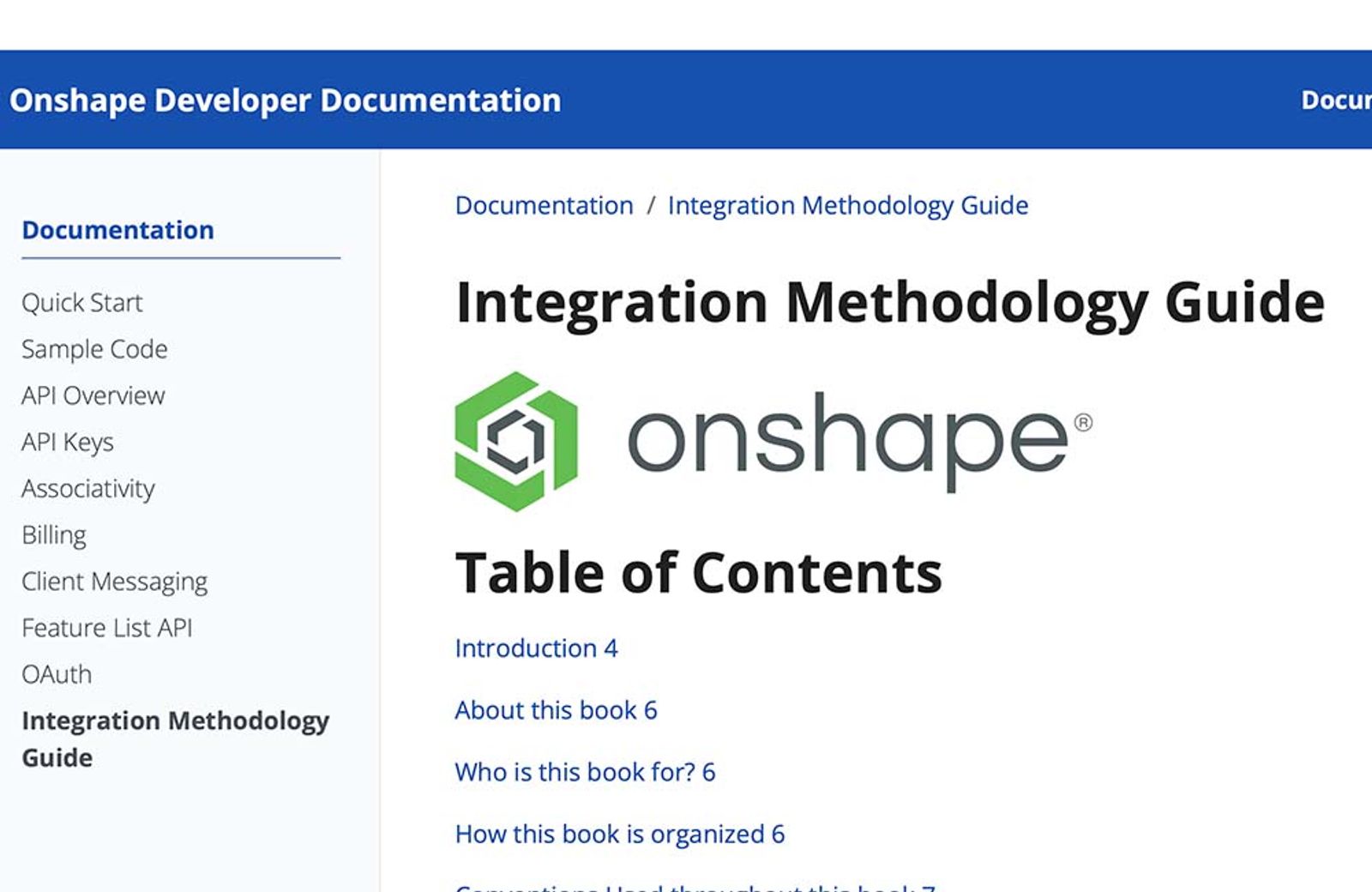 screenshot of integration guide