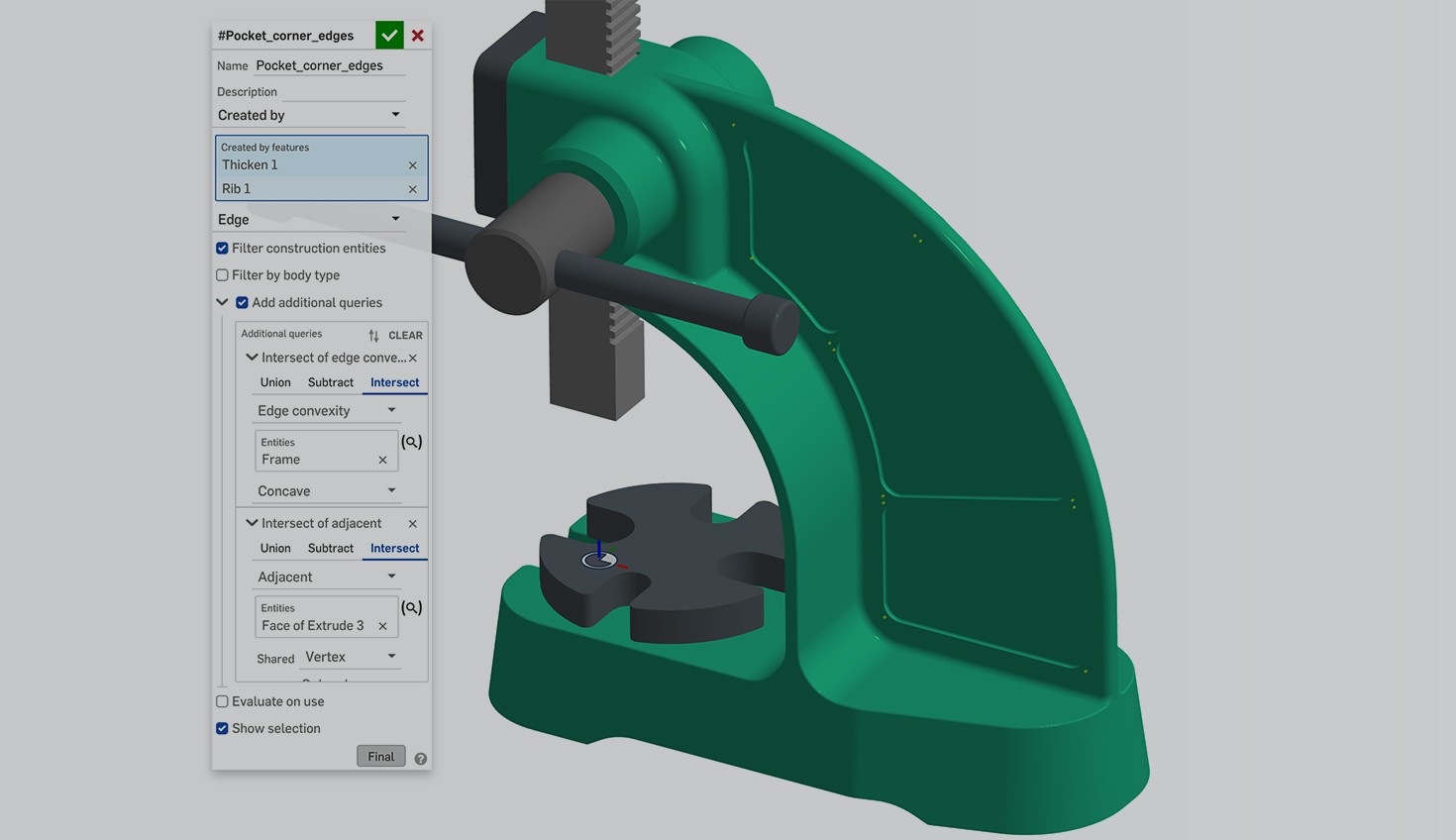 Onshape GUI with an overlay showing a 3D-modeled Arbor Press.