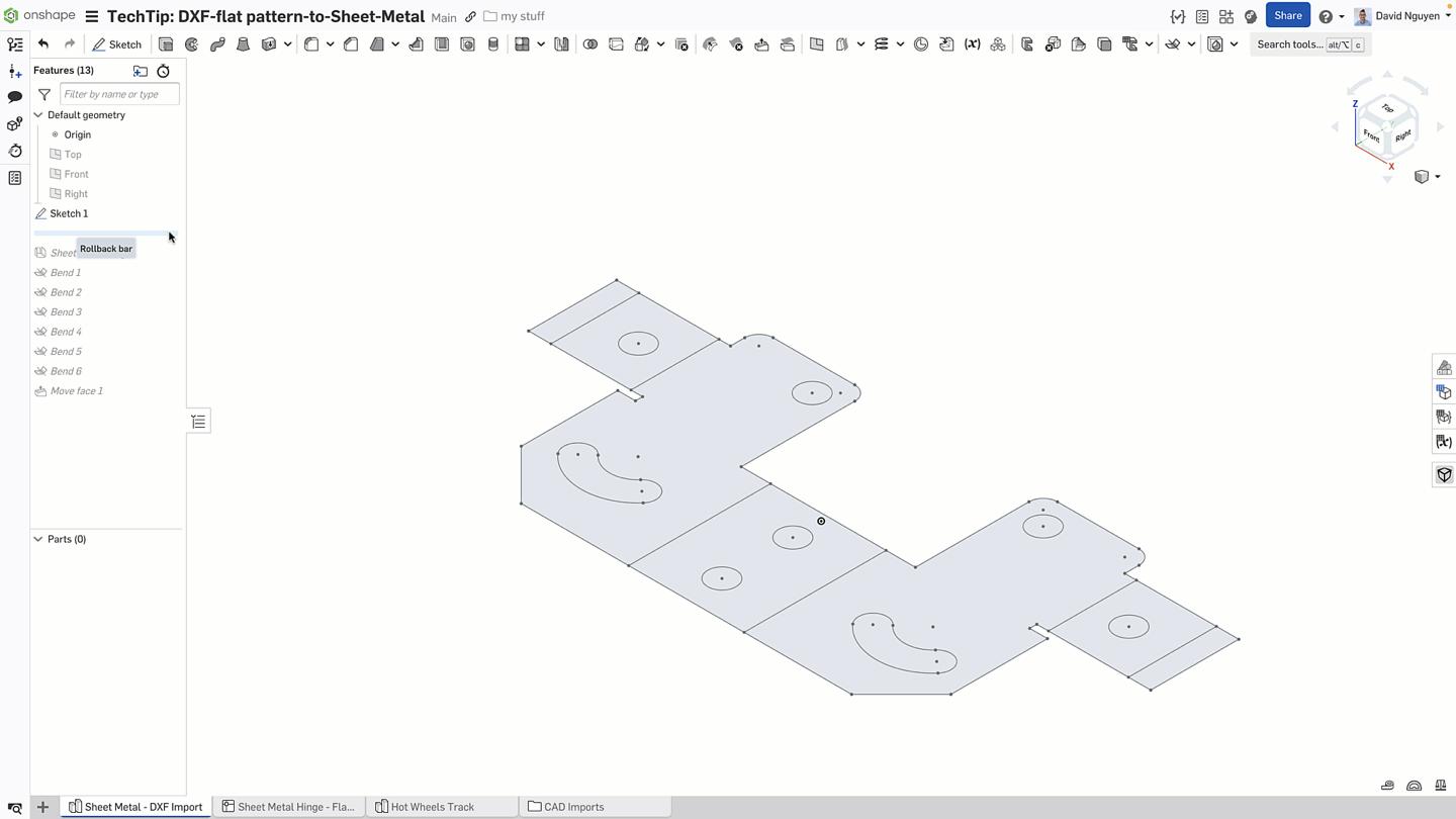 Feature Pattern Onshape Using DXF Flat Patterns to Create a Sheet Metal Model - Onshape