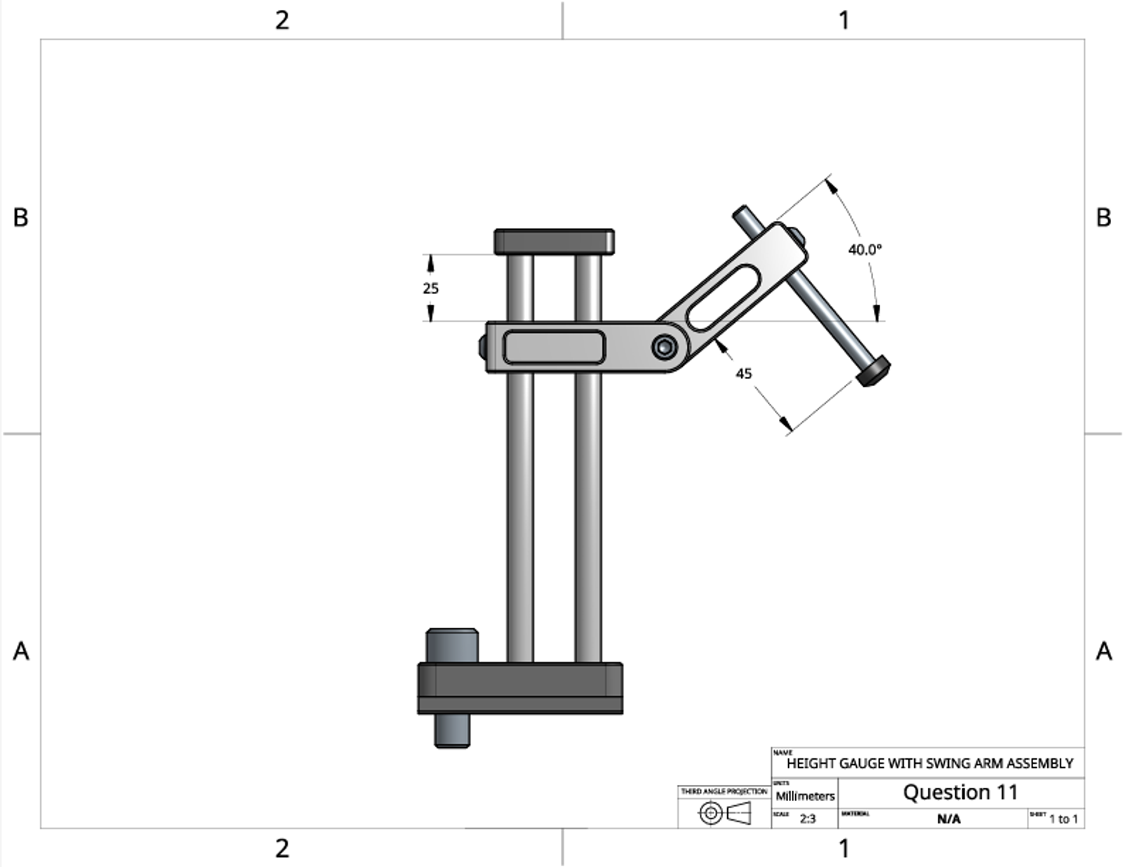 Onshape GUI showing assembly positions in a drawing that are required by the exam.
