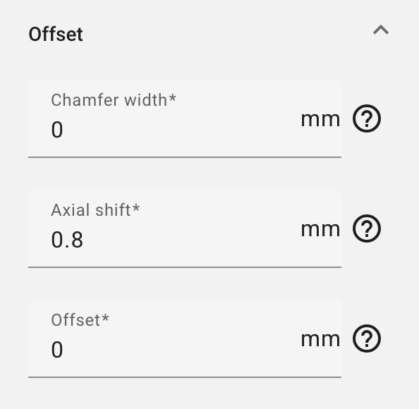 Set the Offset. Set Axial shift to 0.8