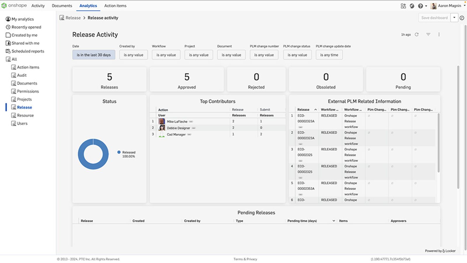 Release dashboard in Onshape