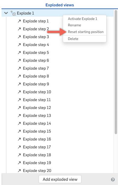 Reset starting position option in Explode views flyout.
