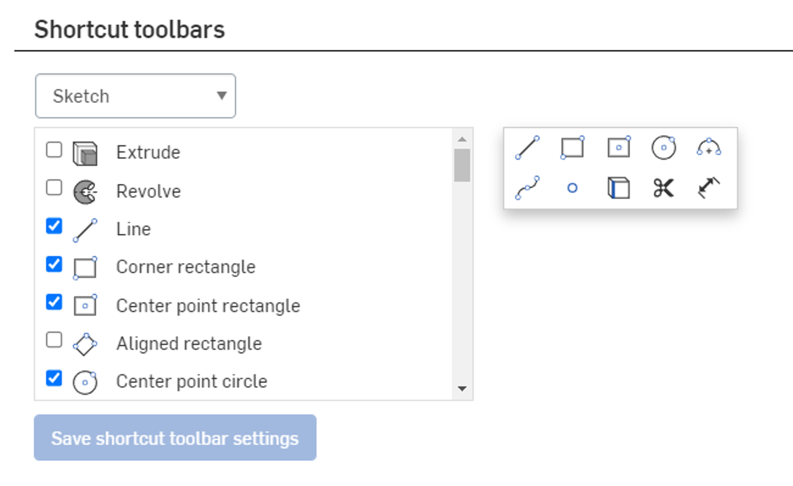 Shortcut toolbar