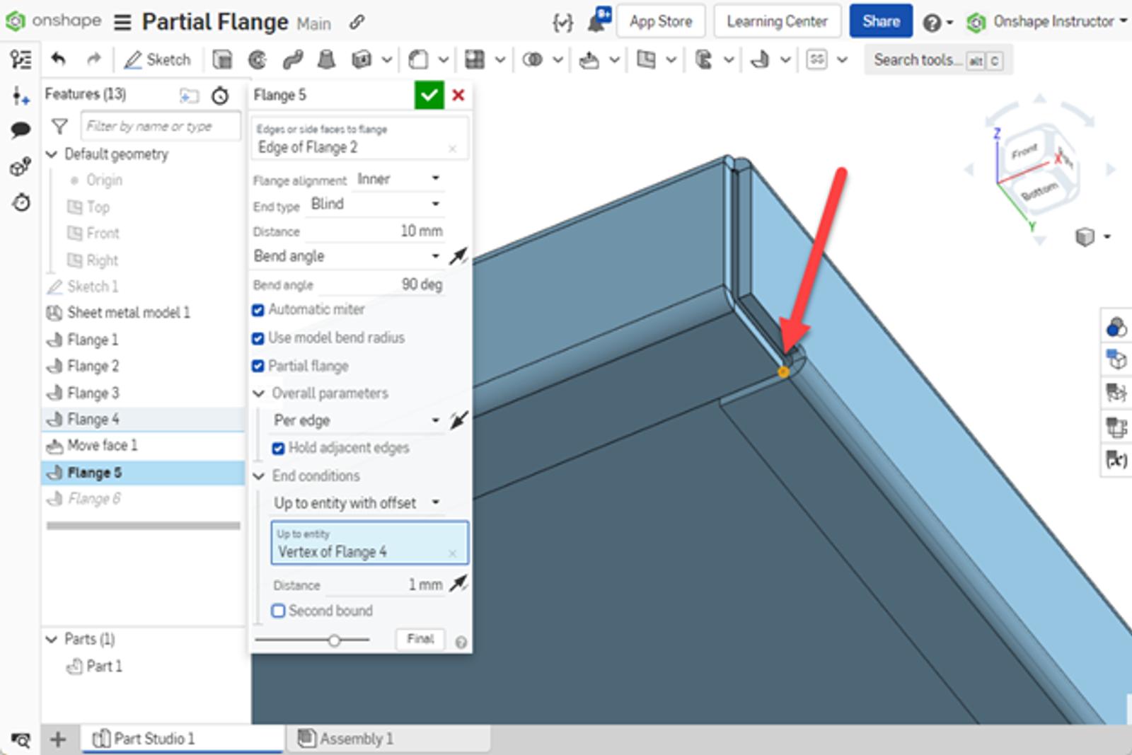 vertex of flange 4