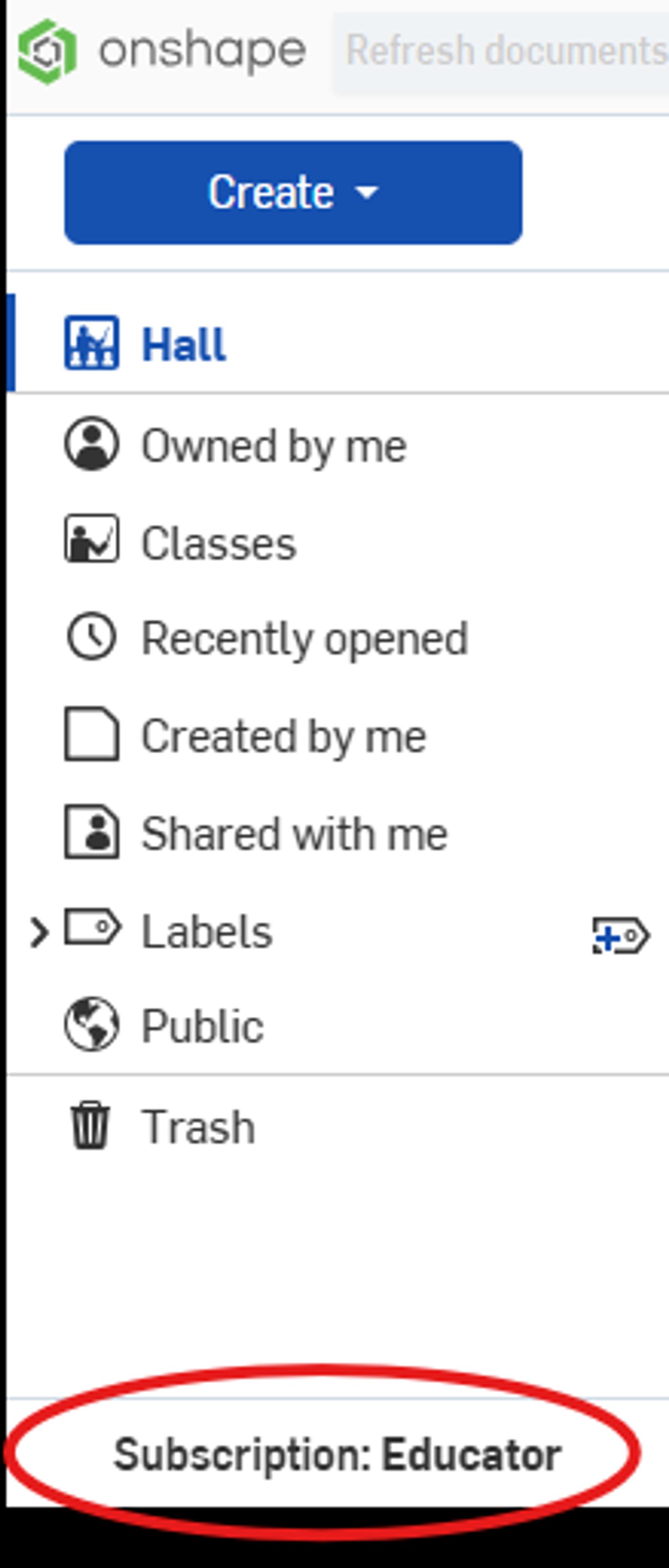 Part of Onshape GUI showing navigation options.