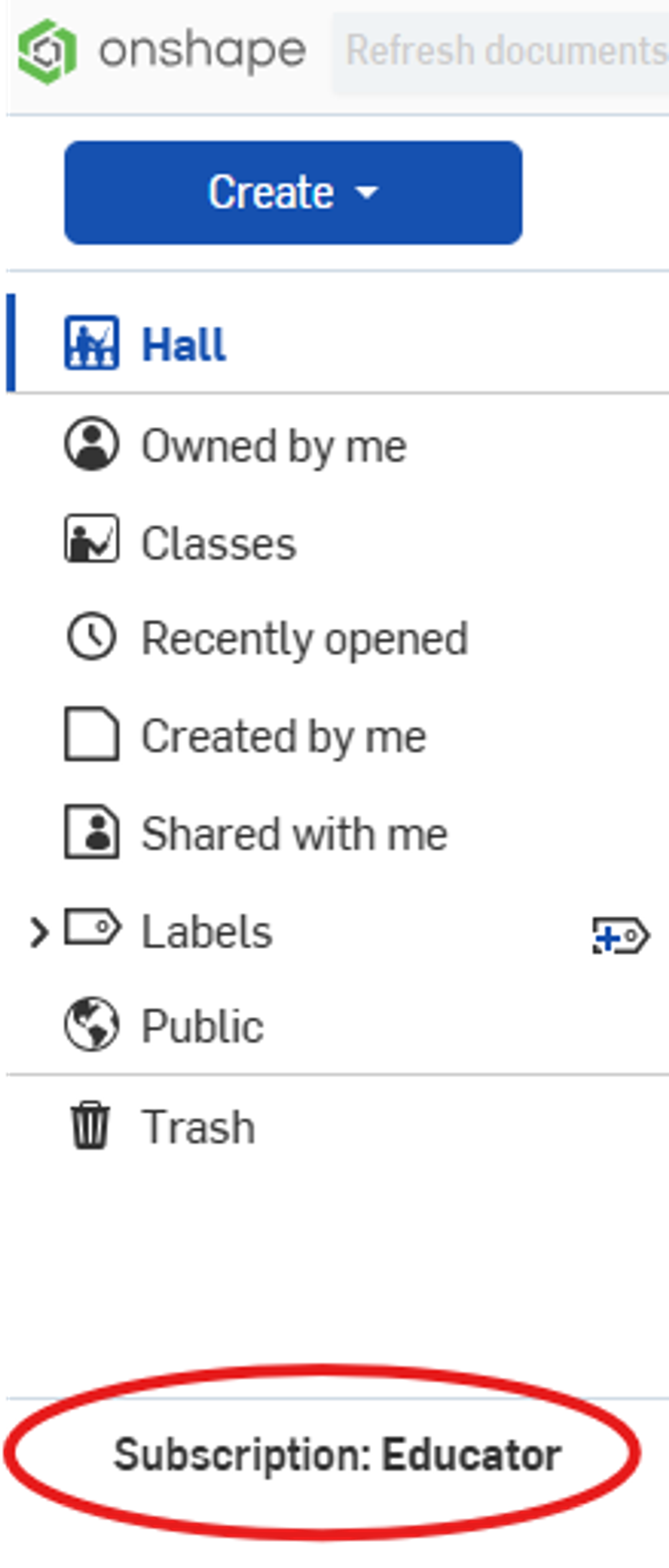 Part of Onshape GUI showing navigation options.