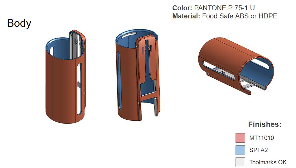 Sam Holland's 2D drawings of a donut hole-der design he created in Onshape.