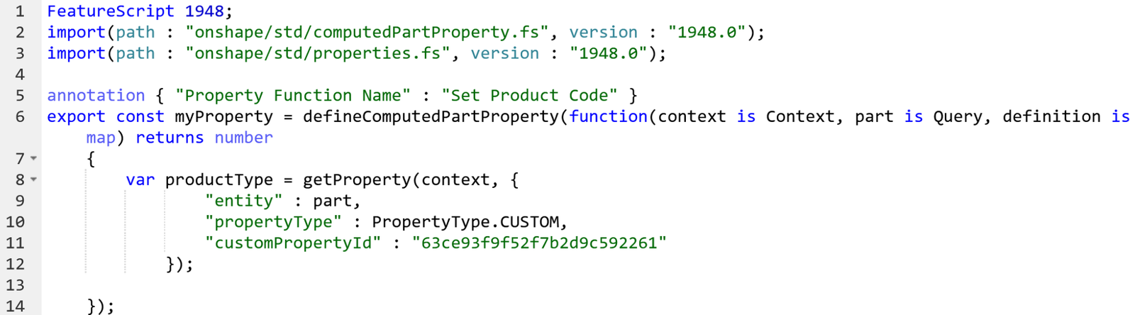 a completed FeatureScript code