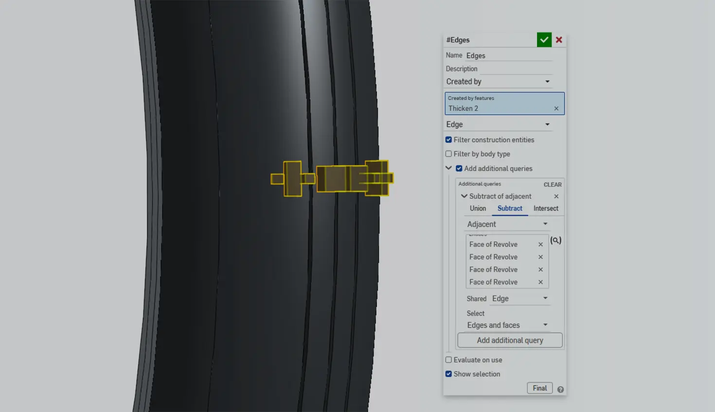 Onshape GUI with an overlay showing Query Variables