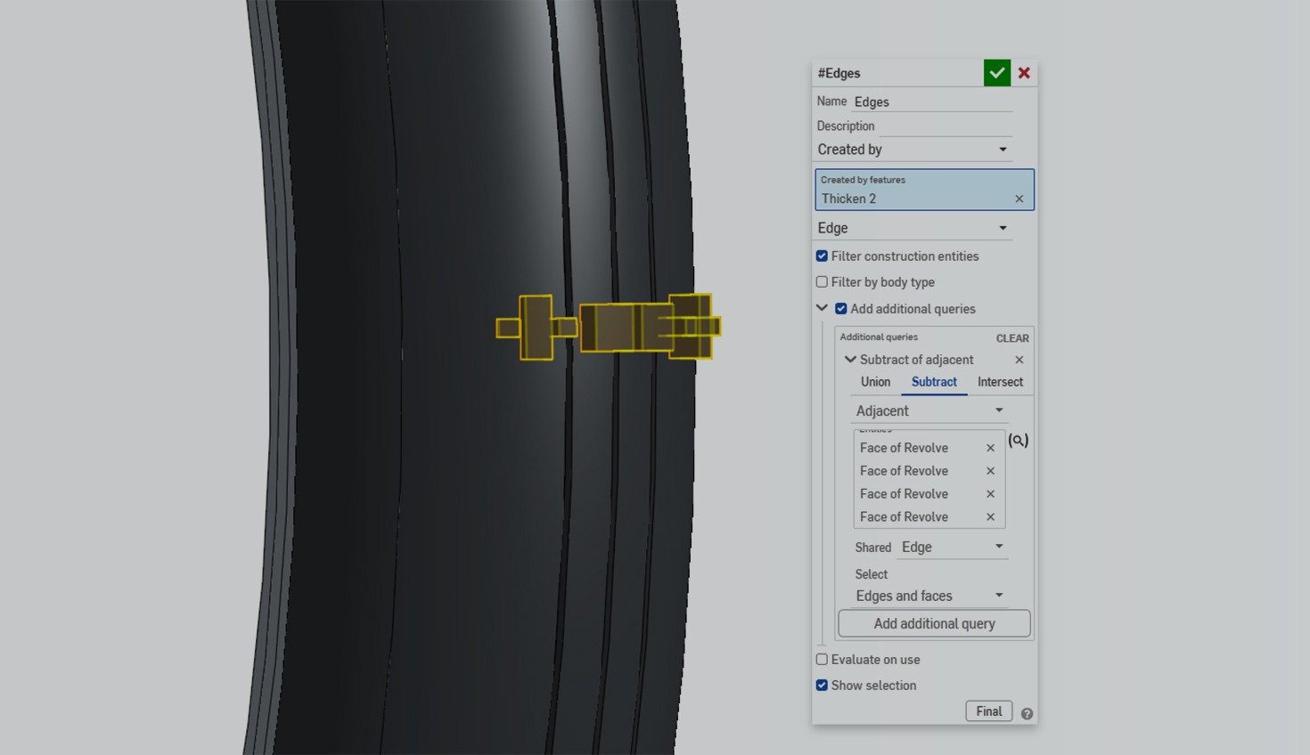 Onshape GUI with an overlay showing Query Variables