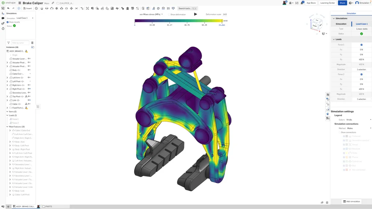 Onshape Simulation of a Brake Caliper