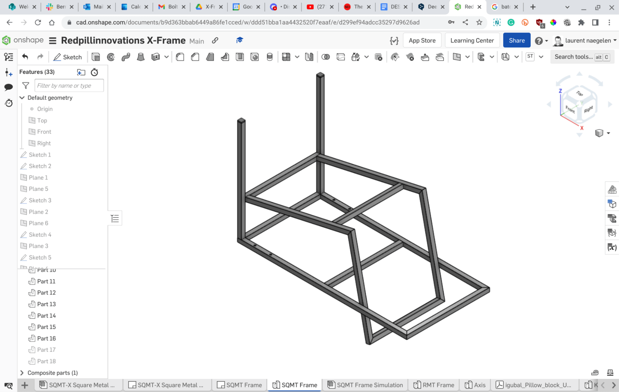 the frame of the wheelchair using Onshape Frames