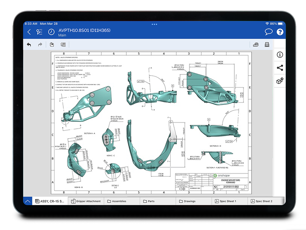 Onshape on a tablet