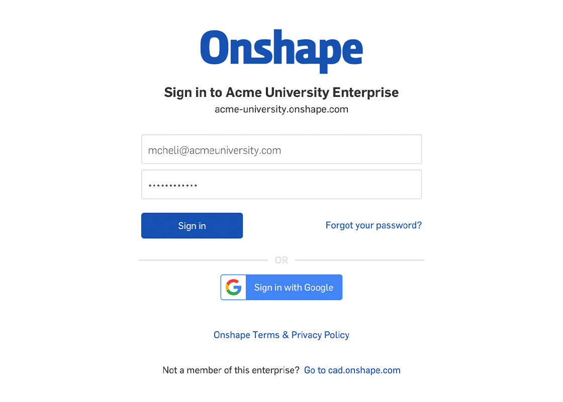 Secure sign on for Onshape EDU